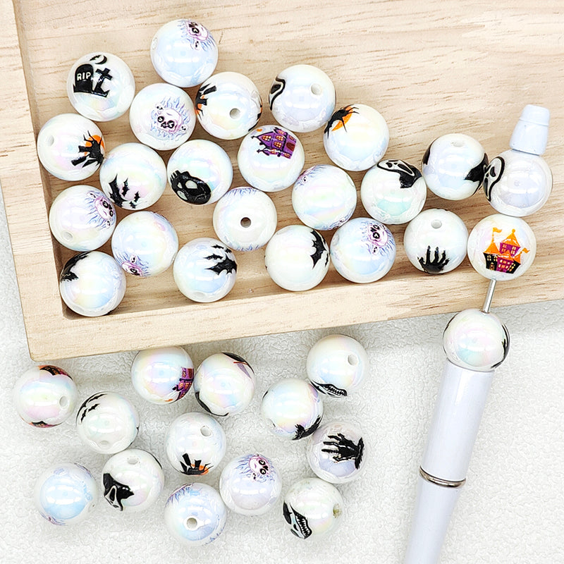 16mm Halloween Print Acrylic Spooky Ghost Gumball Beads