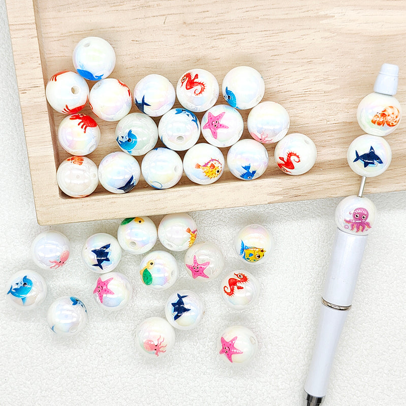 16mm Ocean Animal Print Acrylic Beads,Gumball Beads