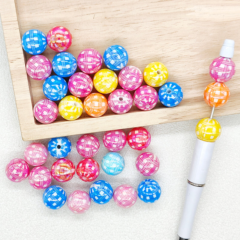 16mm UV Colored Plaid Pattern Print Acrylic Bead