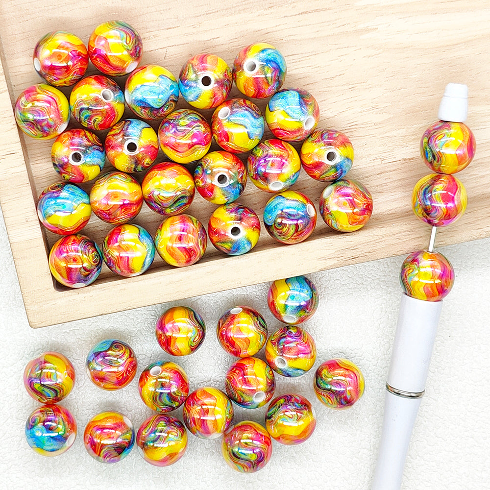 16mm Colorful Swirl Print Gumball Beads,Acrylic Spacer Beads
