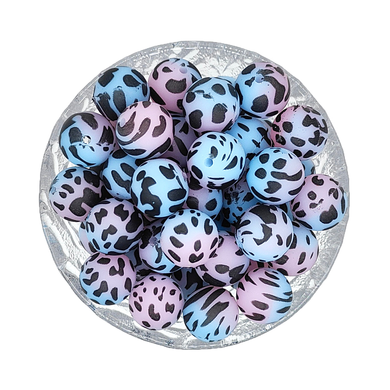 15mm Tie-Dye Cow Print Round Silicone Beads