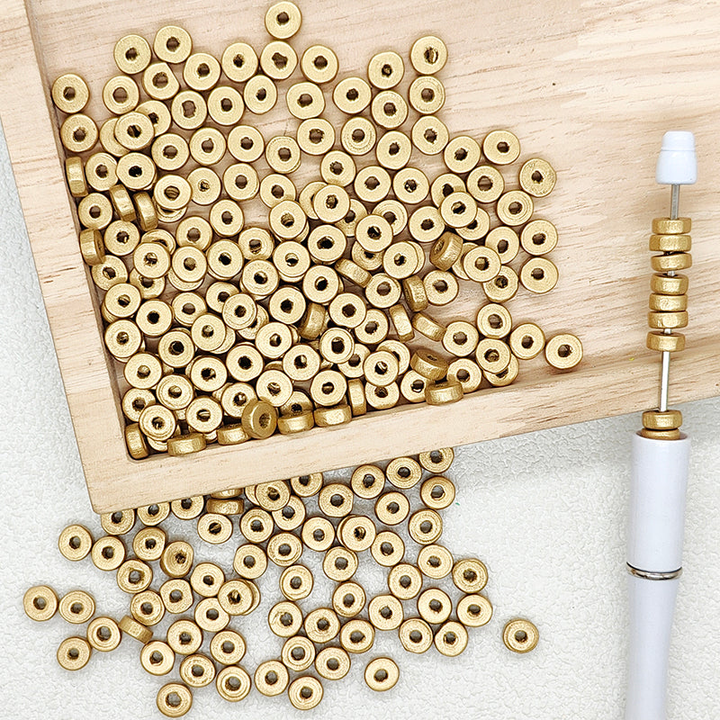 500Pcs/Lot 8mm Flat Round Metallic Gold Coated Wooden Disc Spacer Beads