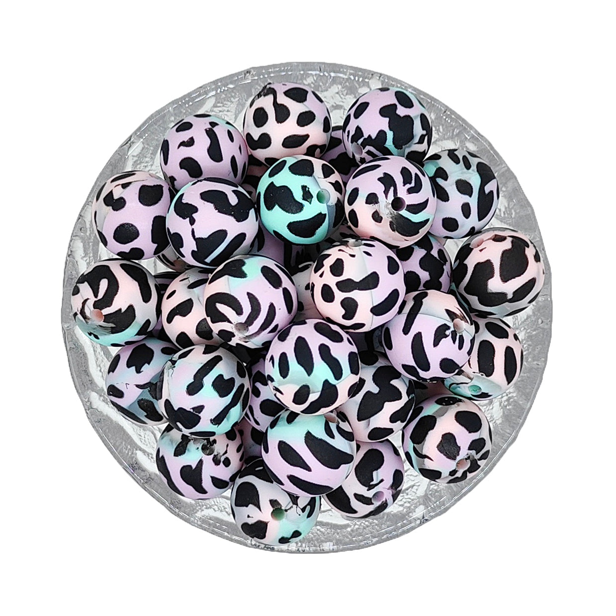 15mm Tie-Dye Cow Print Round Silicone Beads