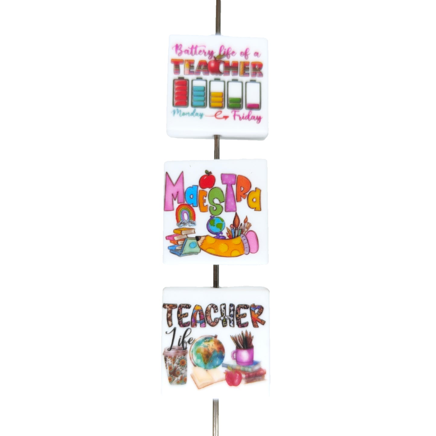 9pcs Assorted Teacher Focal Beads, Silicone Beads