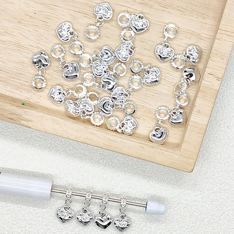 Heart Sliver Alloy Bail Beads,Beadable Dangle Charm Beads