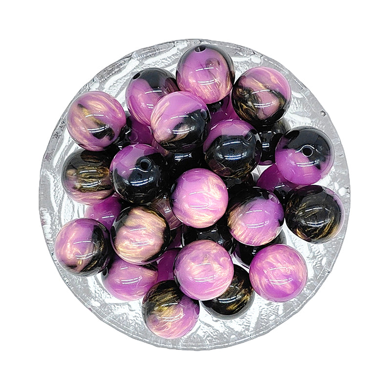 16mm Round Black Purple Pearlescent Acrylic Beads