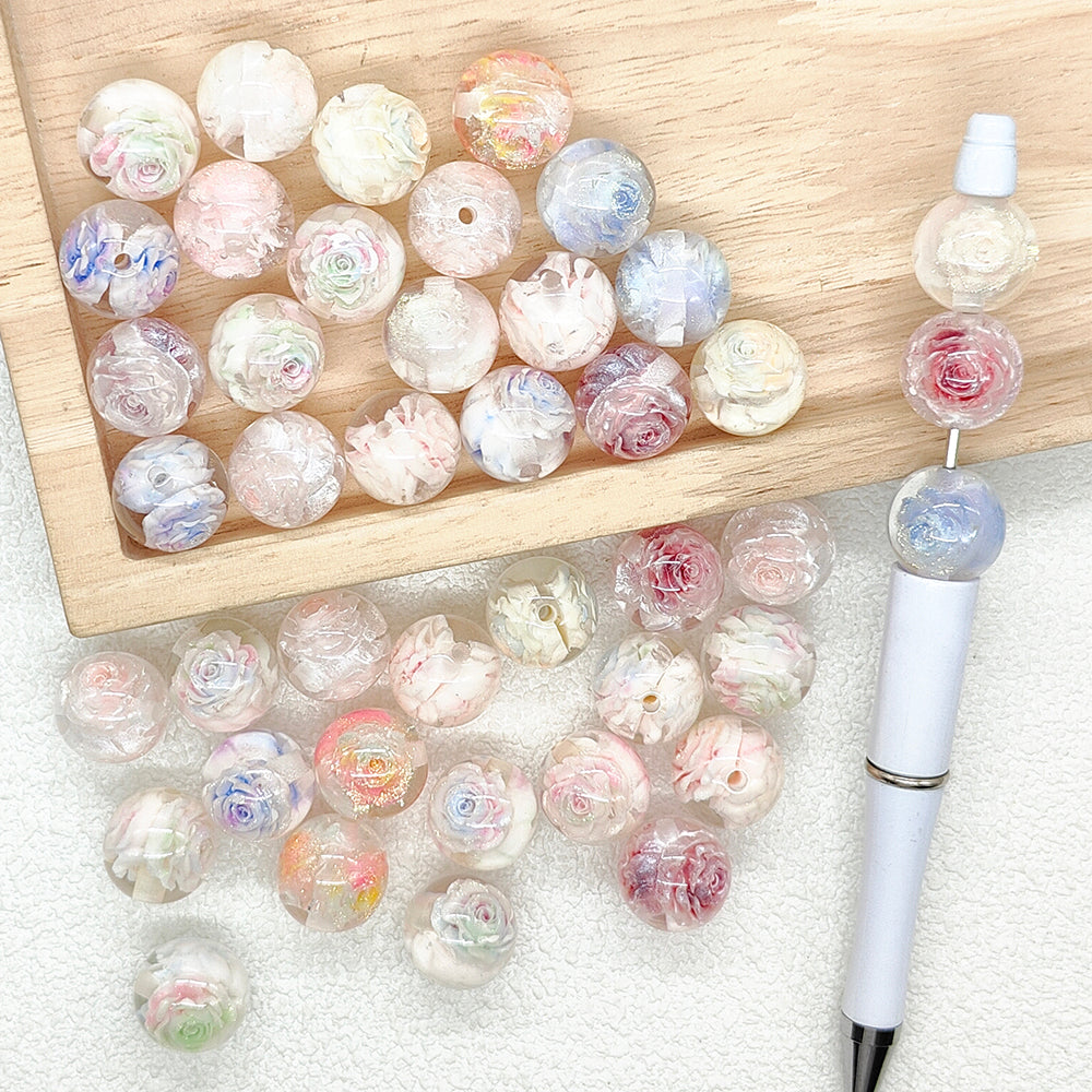 Flower Clear Resin Beads,16mm Acrylic Gumball Floral Beads