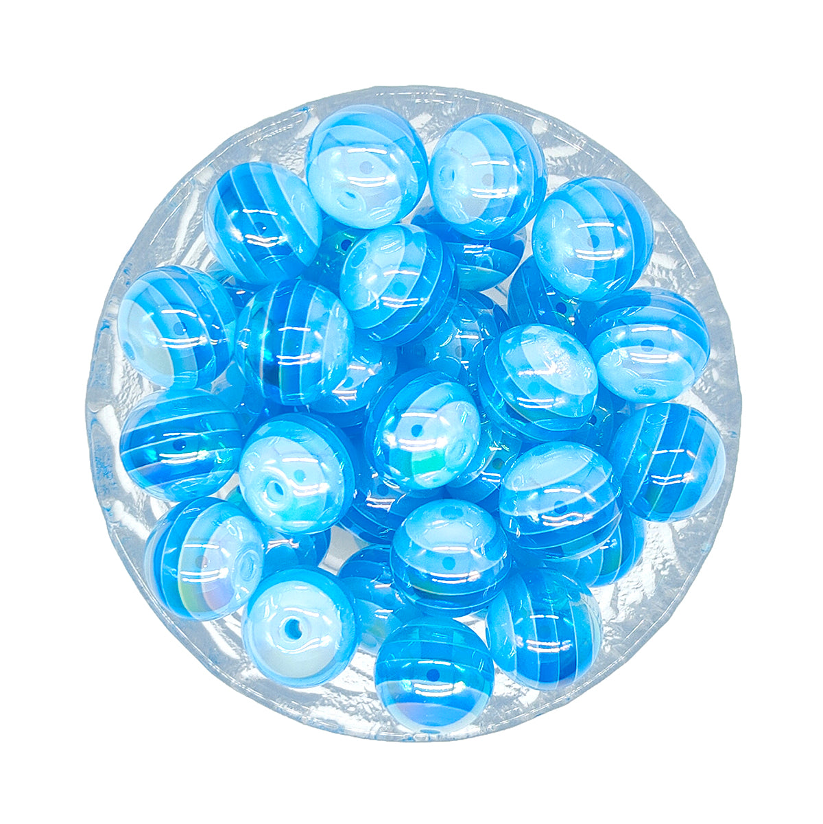 16mm UV Opal Blue Stripe Gumball Acrylic Beads