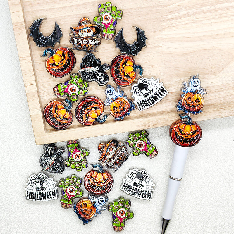 Assorted Halloween Spooky Pumpkin Bat Ghost Acrylic Beads