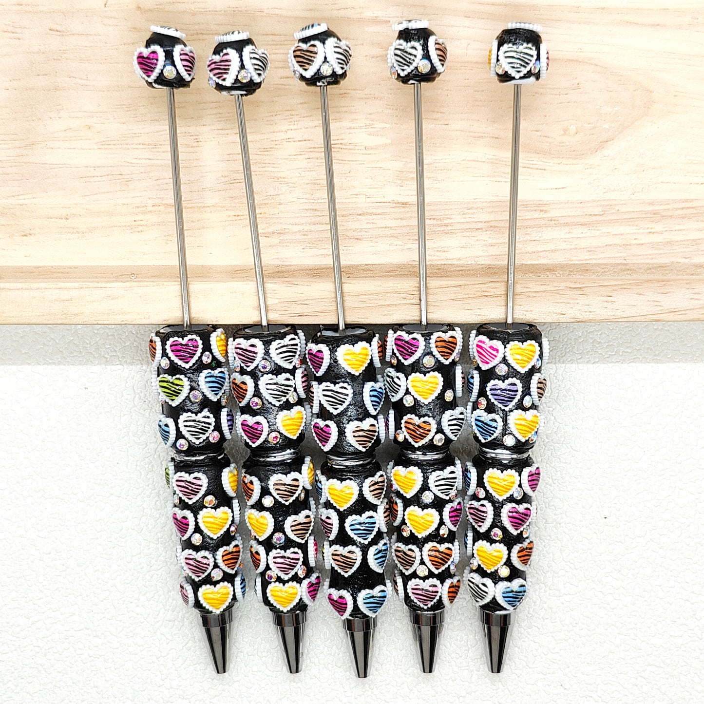 Beadable Striped Heart Pen,Sparkly Beadable Pen Bar Blank for Jewelry Craft DIY