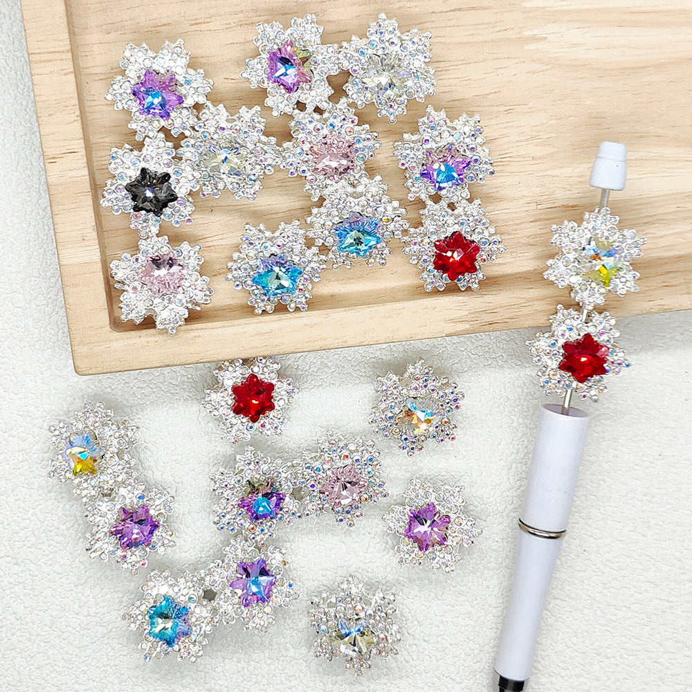Bling Rhinestone Snowflake Metal Fancy Spacer Beads