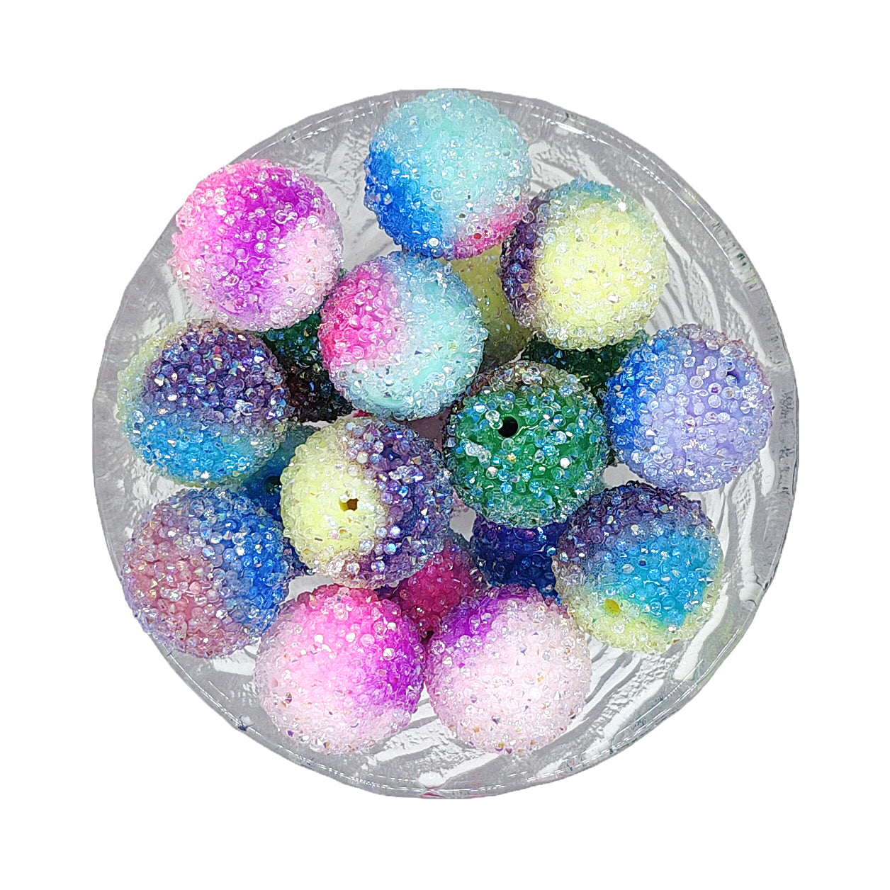 20mm Tie-dye Rhinestone Chunky Bubblegum Acrylic Sugar Beads- Mix Color