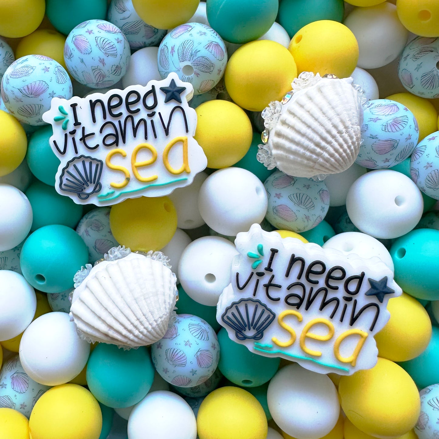 24/48Pcs Assorted Beads, Summer Sea Shell Focal&15mm Silicone Beads