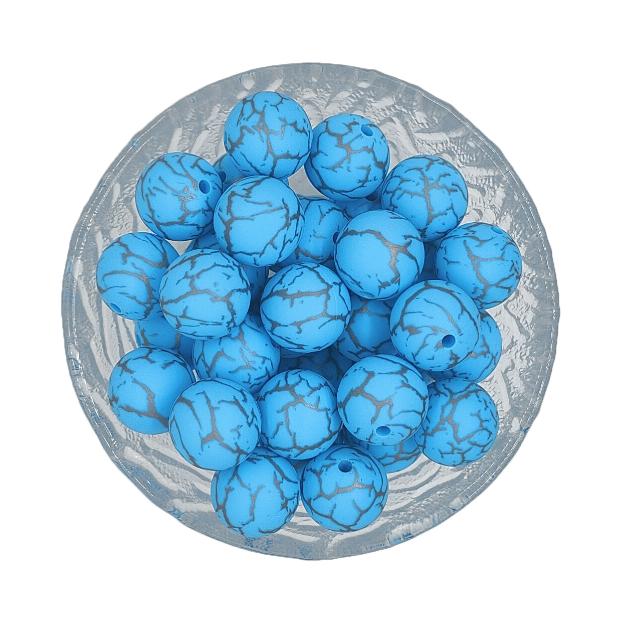 15mm Blue Crack Print Round Silicone Beads