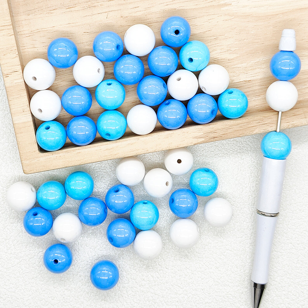 16mm Blue White Mixed Color Liquid Acrylic Beads,Round Beads