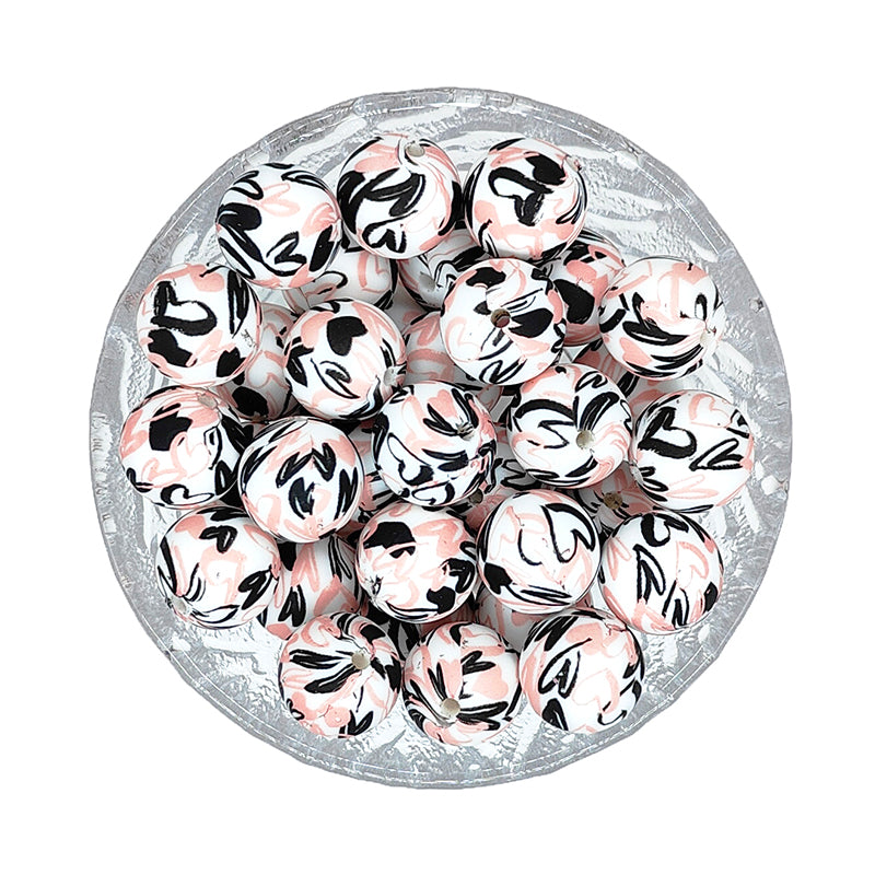 15mm New Round Print Silicone Beads
