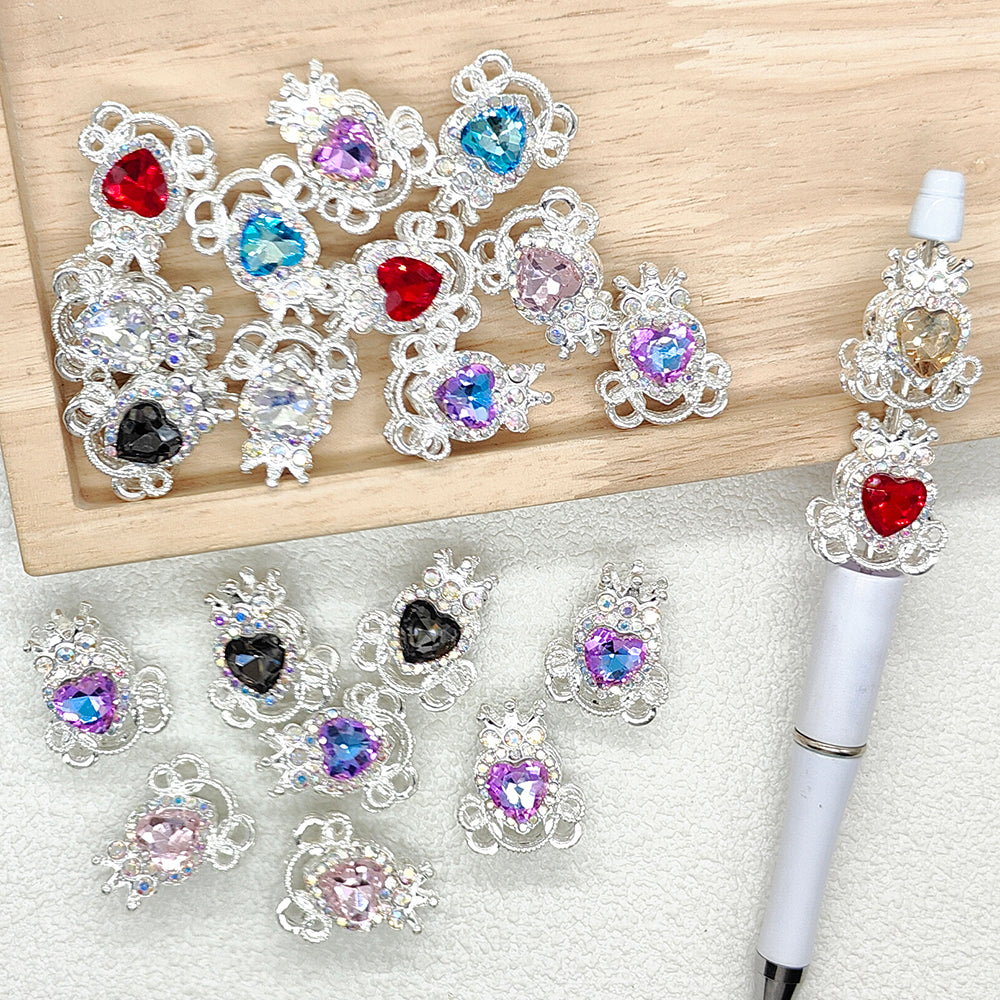 Heart Crown Gem Rhinestone Metal Fancy Beads,Charm Beads