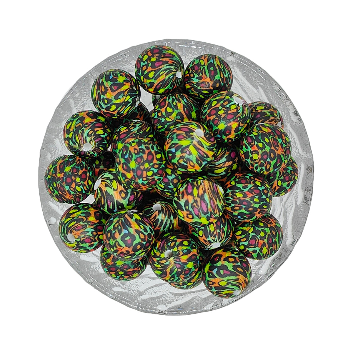 15mm Leopard Print Round Silicone Beads