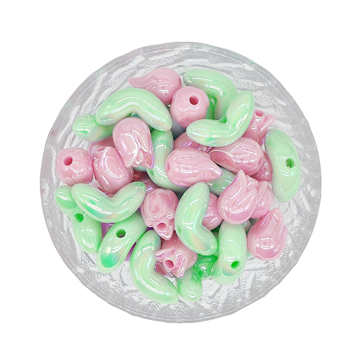 30pcs UV Tulip Flower Assorted Beads, Iridescent Tulip Acrylic Beads
