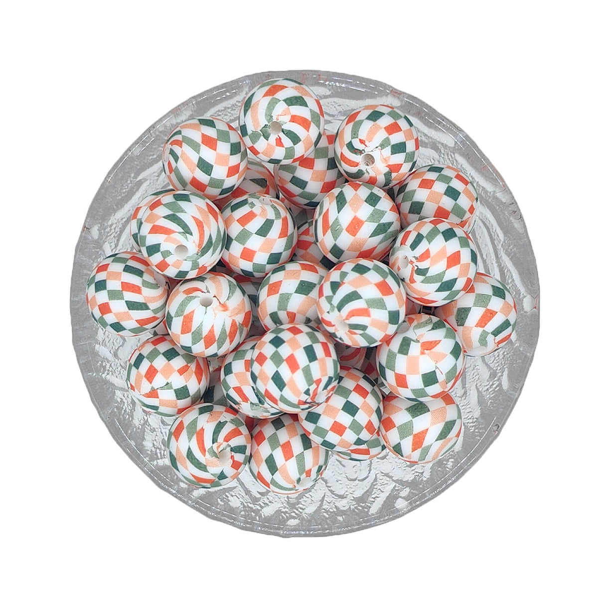 15mm Western Check Print Round Silicone Beads