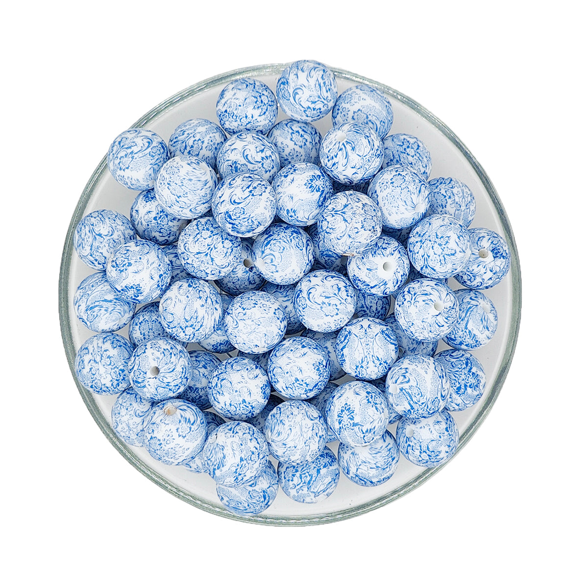 15mm Retro Floral Print Round Silicone Beads
