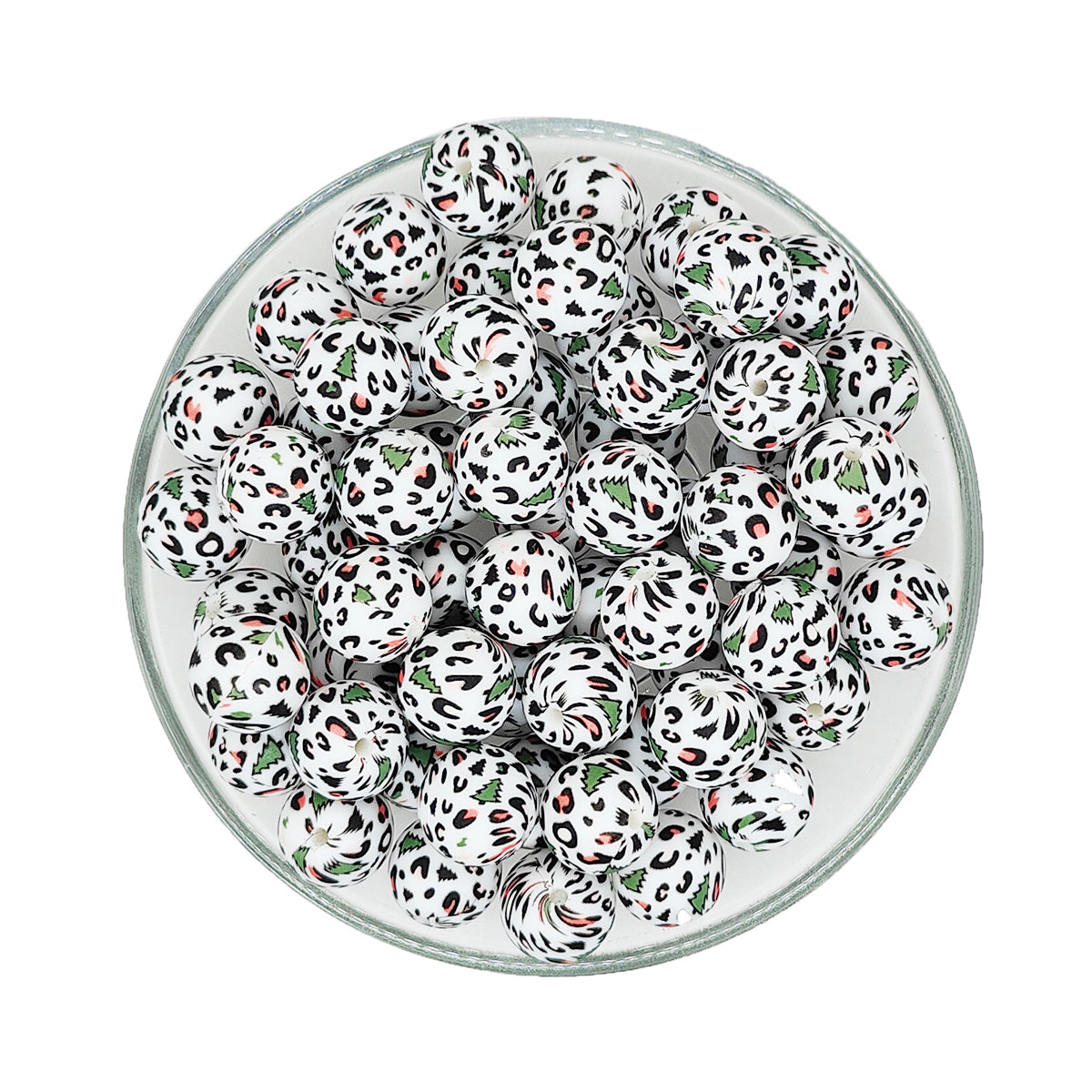 15mm Leopard Tree Print Round Silicone Beads