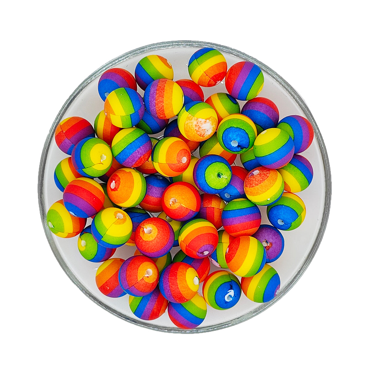15mm Rainbow Stripe Print Round Silicone Beads