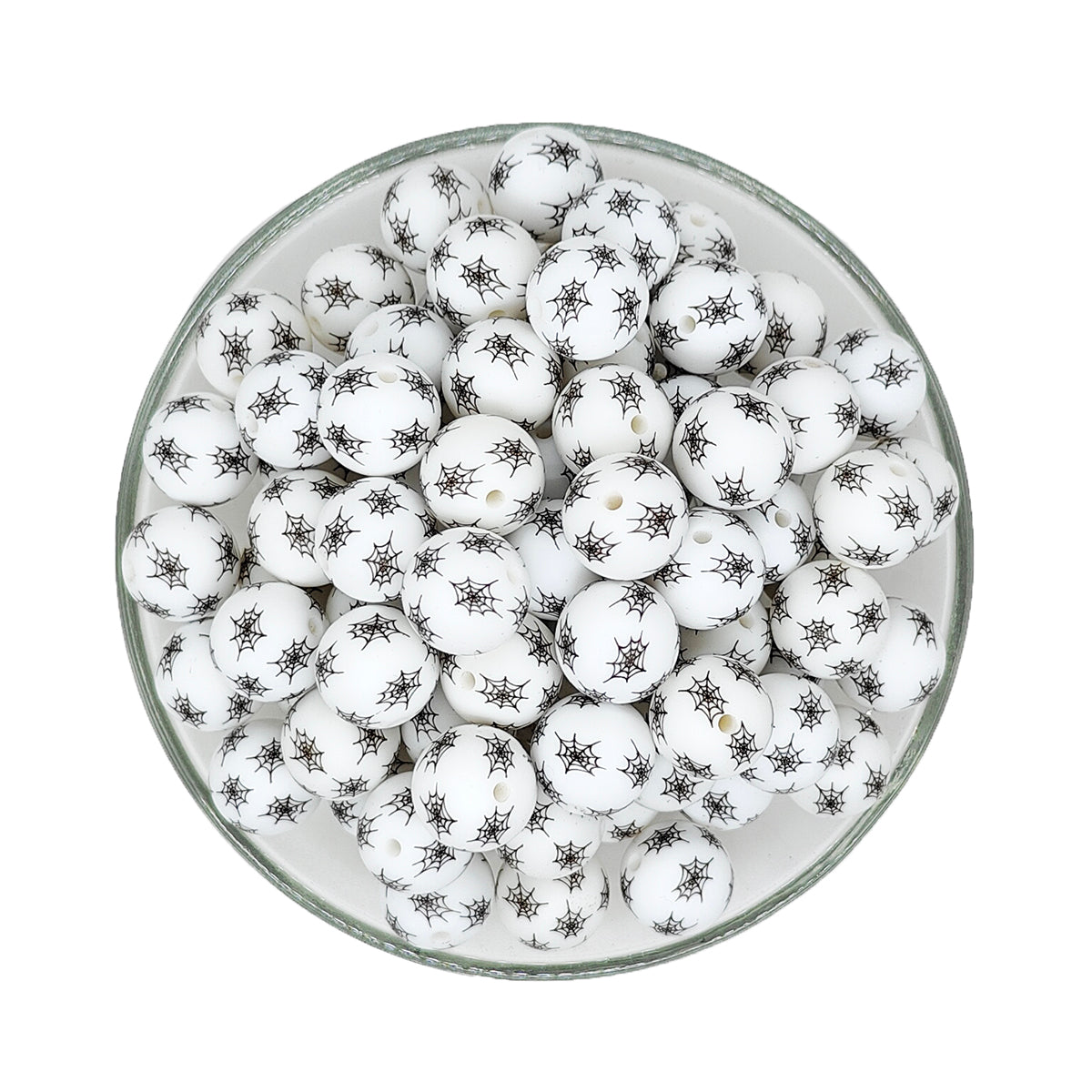 15mm Spooky Cobweb Print Round Silicone Beads