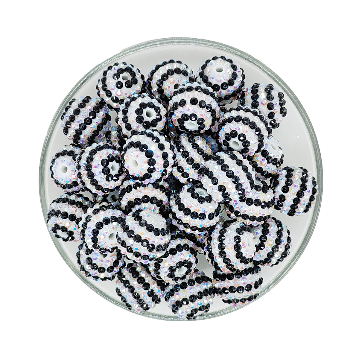 20mm Black White Striped Rhinestone Bubblegum Acrylic Beads