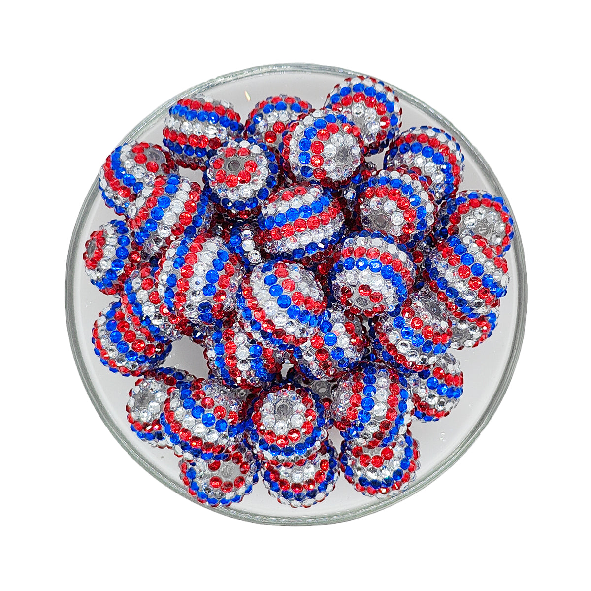 20mm Patriotic Red Blue Striped Rhinestone Bubblegum Acrylic Beads