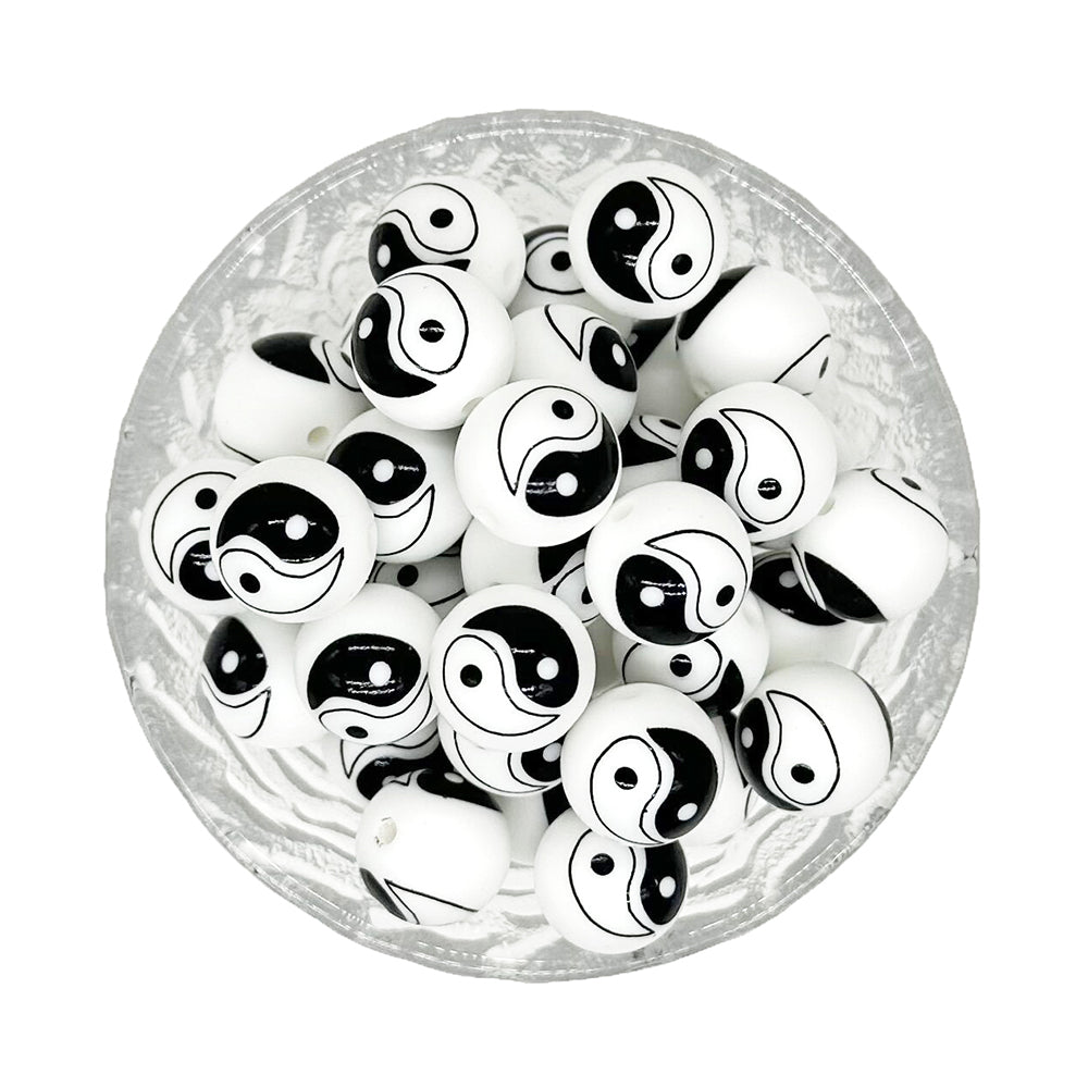 15mm Round Print Silicone Beads