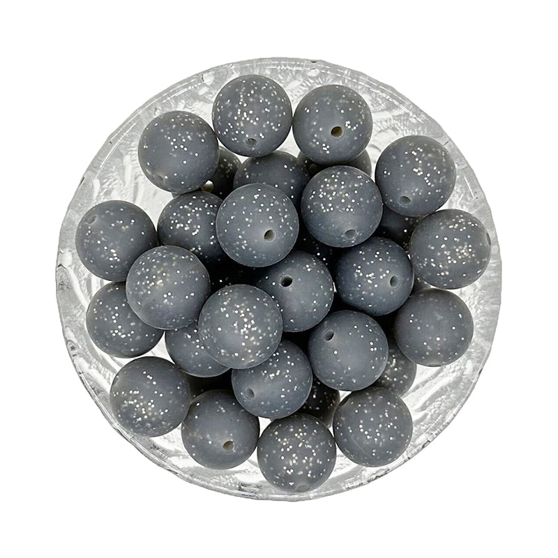 15mm Round Glitter Silicone Beads