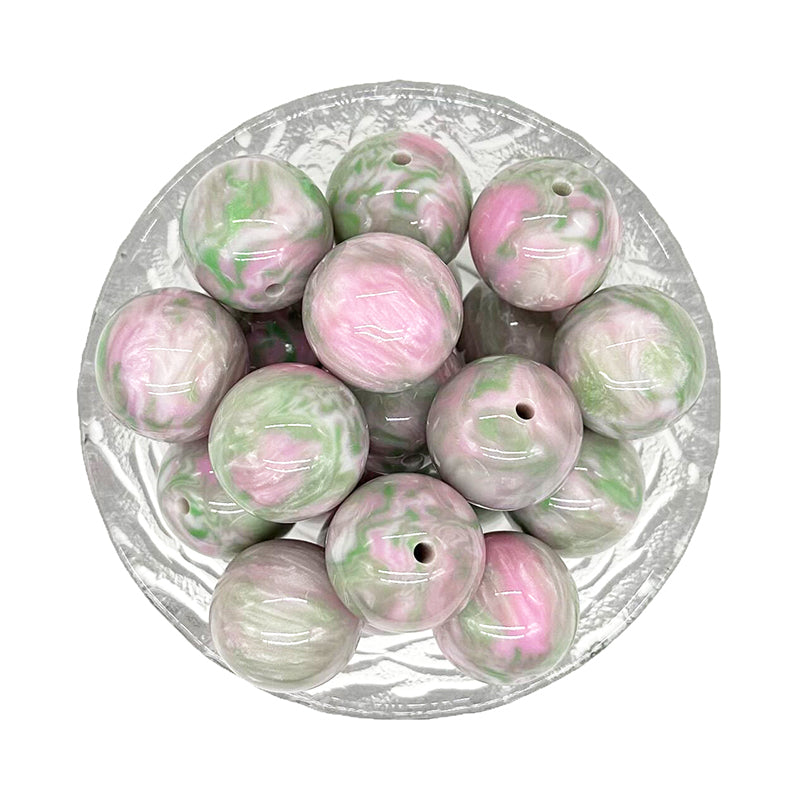 20mm Pink Green Swirl Chunky Bubblegum Acrylic Beads