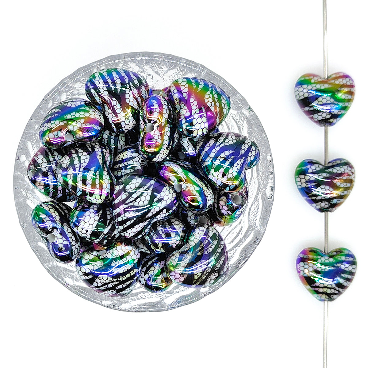 Iridescent Stripe Heart Focal Acrylic Beads