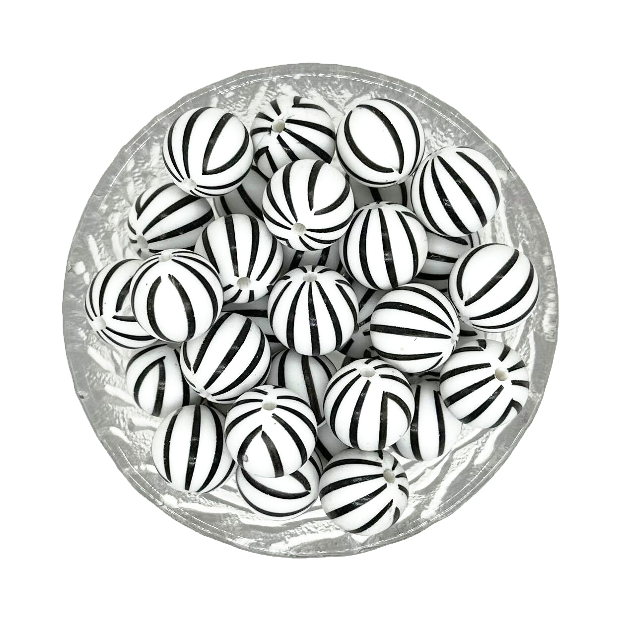 15mm Black White Stripe Silicone Beads - Round