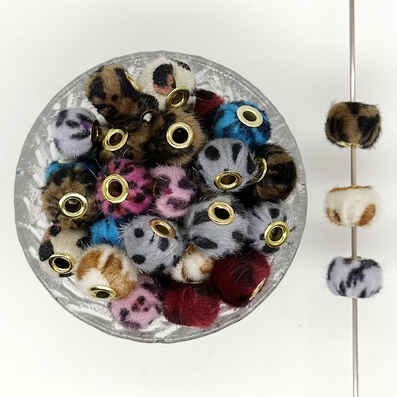 15mm Mix Color Leopard Plush Large Hole Beads Spacer Beads