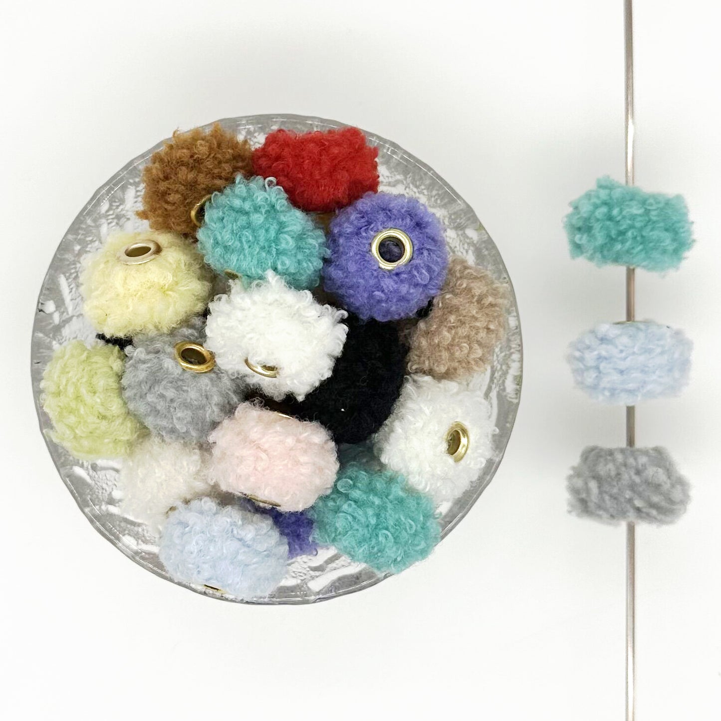 Furry Faux Curly Fur Beads, Mixed Color Large Hole Beads