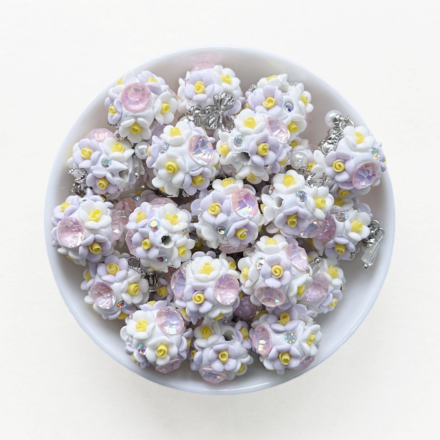20mm Fancy Polymer Clay Flower Ball Dangly Beads