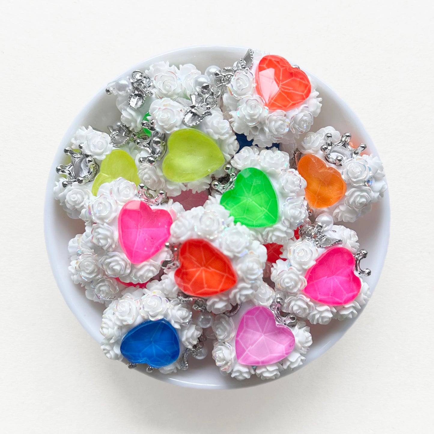 Fluorescent Heart Gem Floral Beads, Fancy Polymer Clay Beads