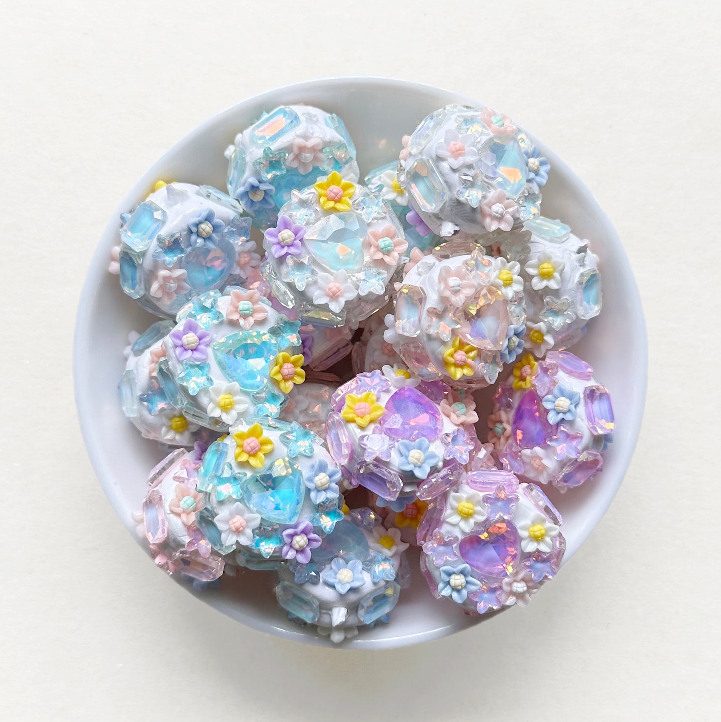 Flower Gem Rhinestone Clay Beads, Fancy Beads
