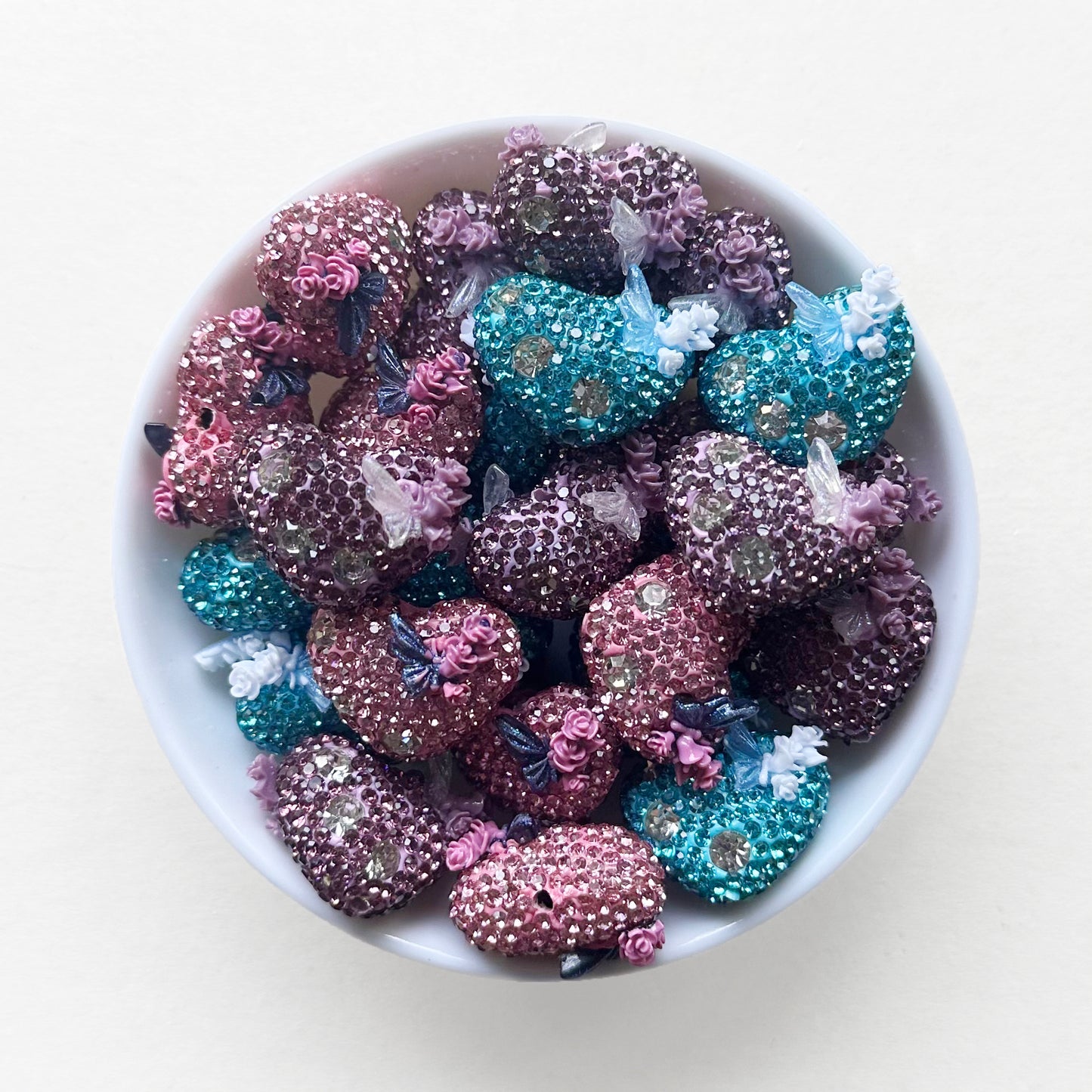Rhinestone Butterfly Heart Clay Beads, Assorted Fancy Beads