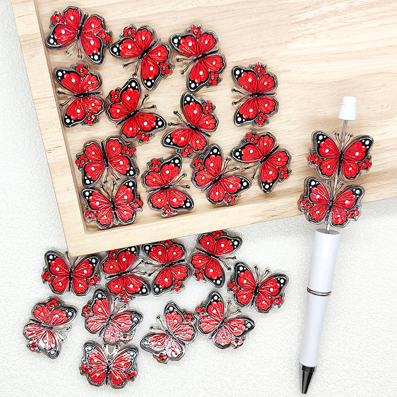 Red Butterfly Floral Focal Acrylic Beads,Craft Beads