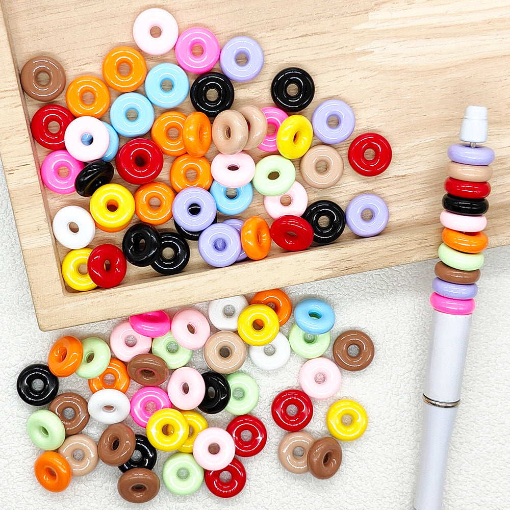 Smooth Flat Round Donut Acrylic Beads Mixed Spacer Beads