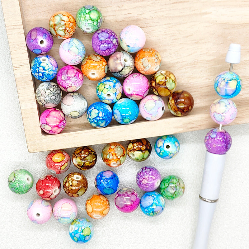 Watercolor Print Round Bubblegum Acrylic 6mm Gumball Beads