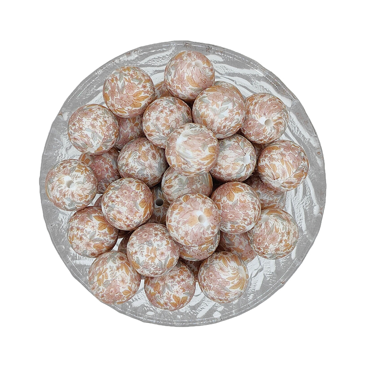 15mm Autumn Floral Print Round Silicone Beads