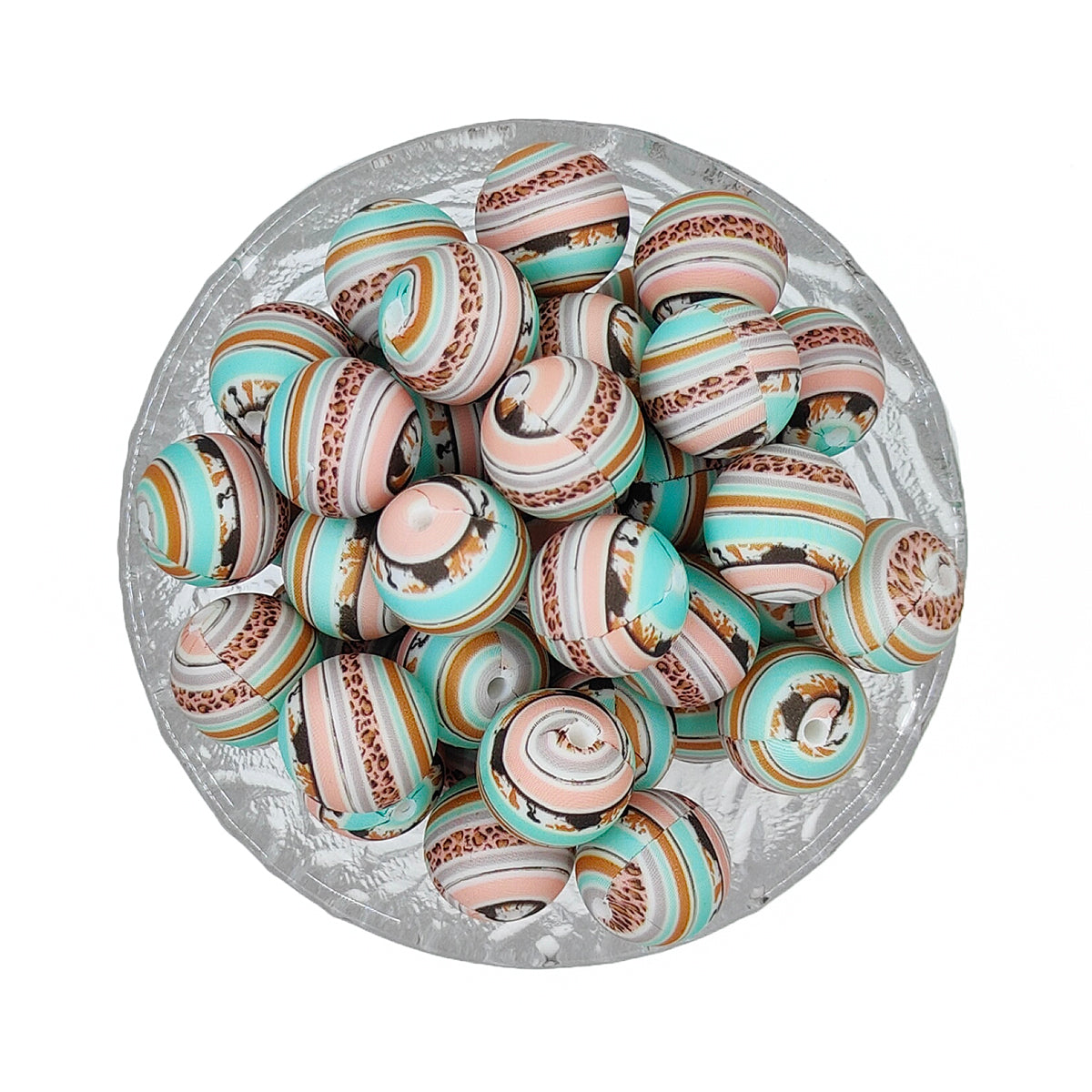 15mm Western Stripe Print Round Silicone Beads