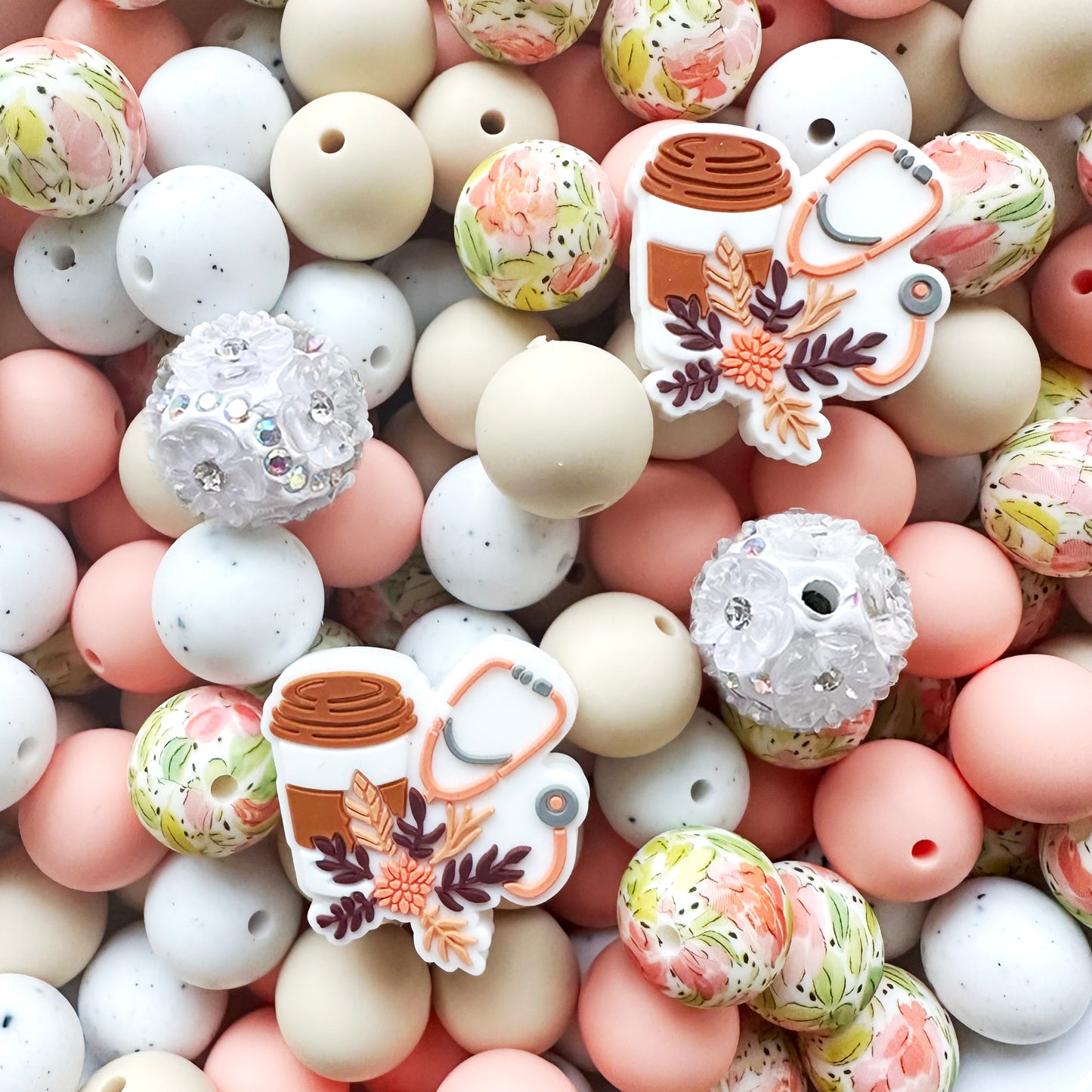 24/48Pcs Assorted Beads, Stethoscope Coffee Focal&Fancy Beads,Round Beads