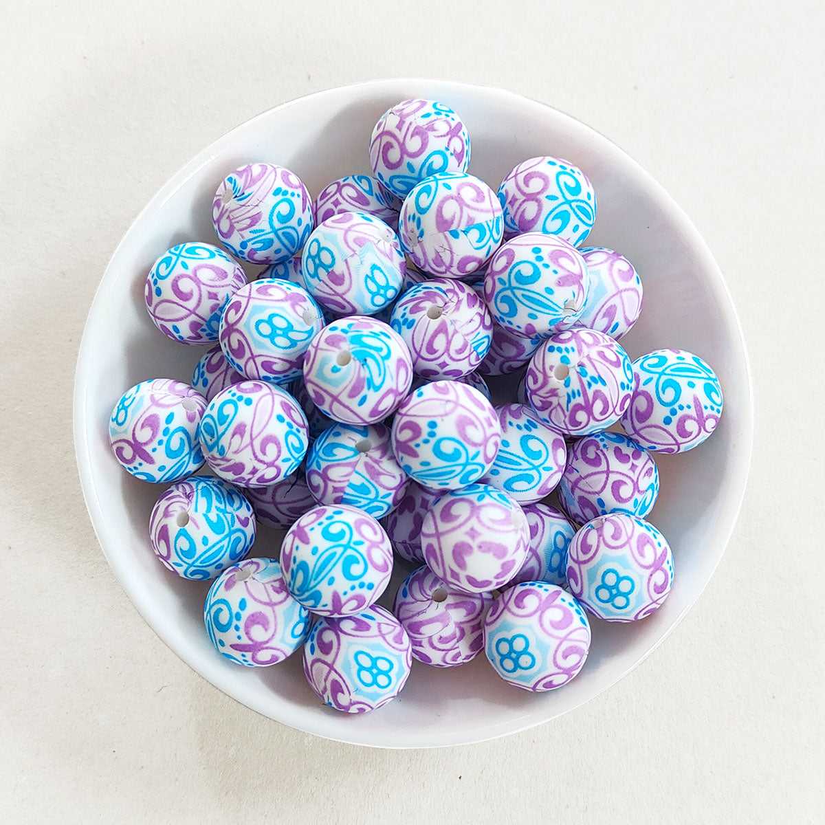 12/15mm Opera Print Silicone Beads - Round - #35