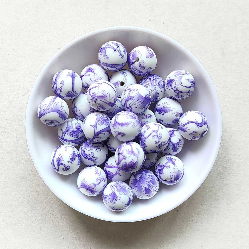 12/15mm Print Silicone Beads - Round - #37