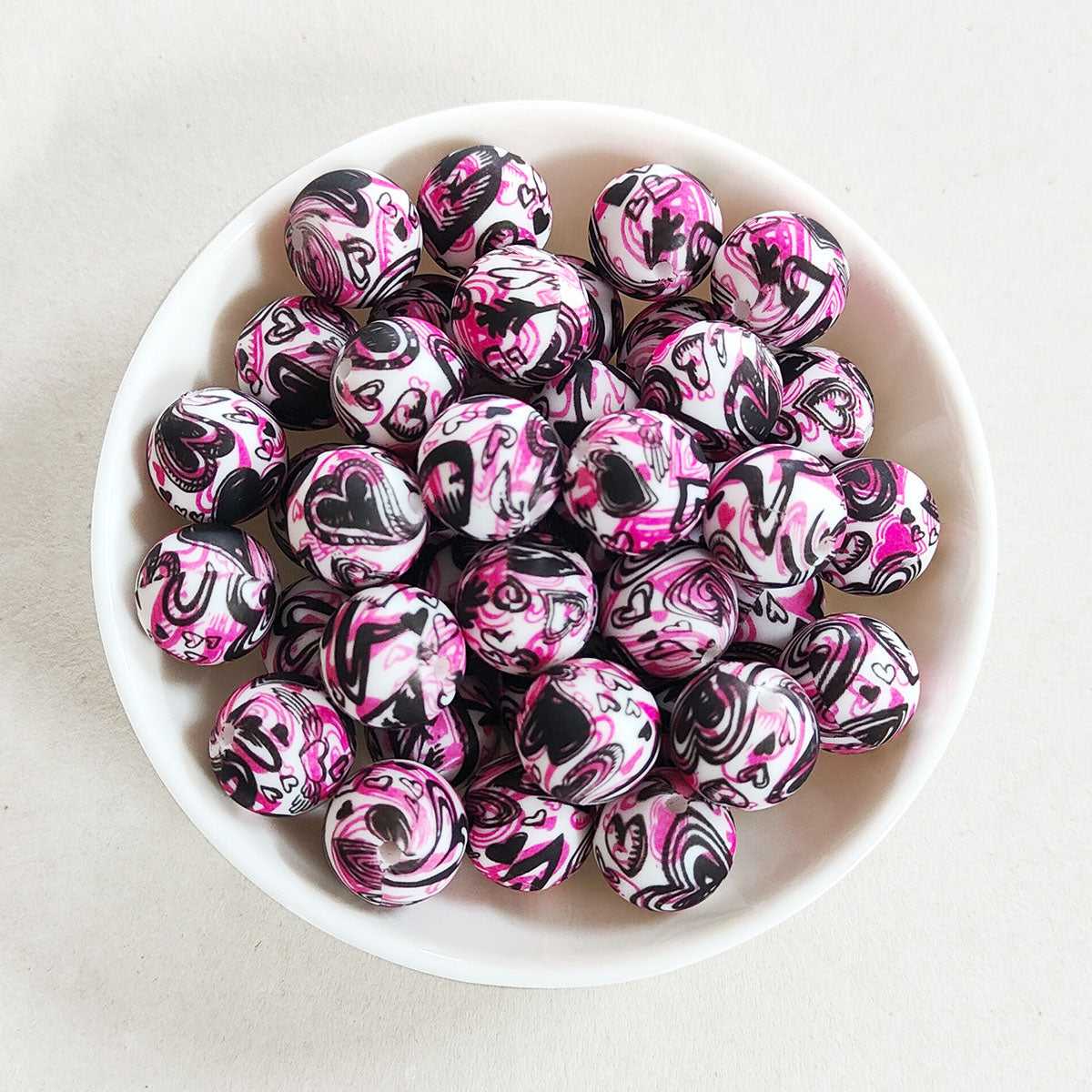 12/15mm Print Silicone Beads - Round - #49